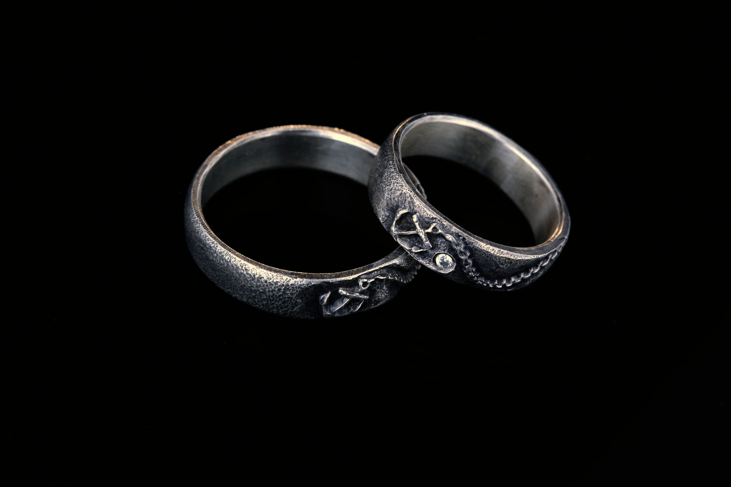 Trauringe 925 Silber Anker Graviert | Kette Diamant | Handgefertigt | Nautische Hochzeitsringe