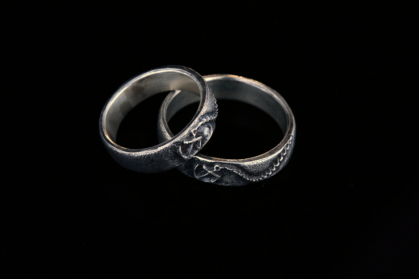 Trauringe 925 Silber Anker Graviert | Kette Diamant | Handgefertigt | Nautische Hochzeitsringe