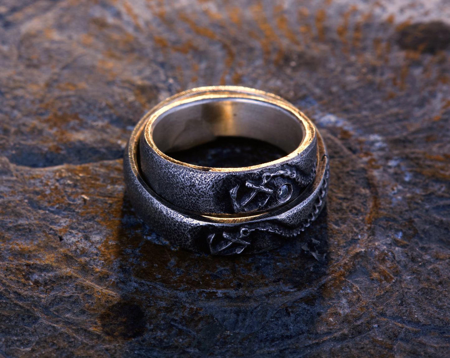 Trauringe 925 Silber Anker Graviert | Kette Diamant | Handgefertigt | Nautische Hochzeitsringe