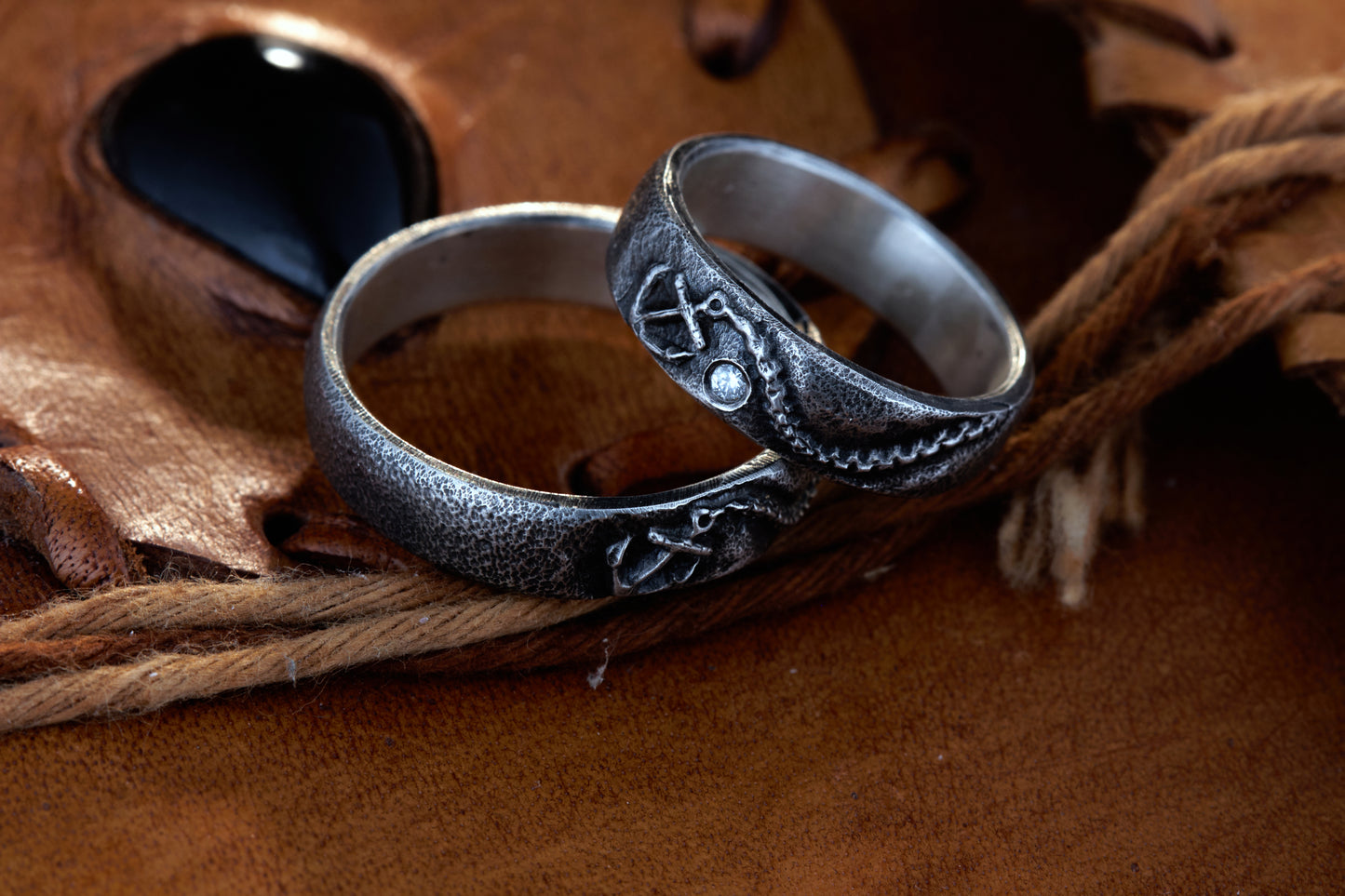 Trauringe 925 Silber Anker Graviert | Kette Diamant | Handgefertigt | Nautische Hochzeitsringe