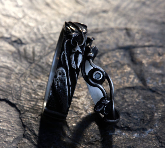 Trauringe 925 Silber Schneeglöckchen Art Deco | Schwarzer Diamant | Gothic Filigran | Handgefertigt