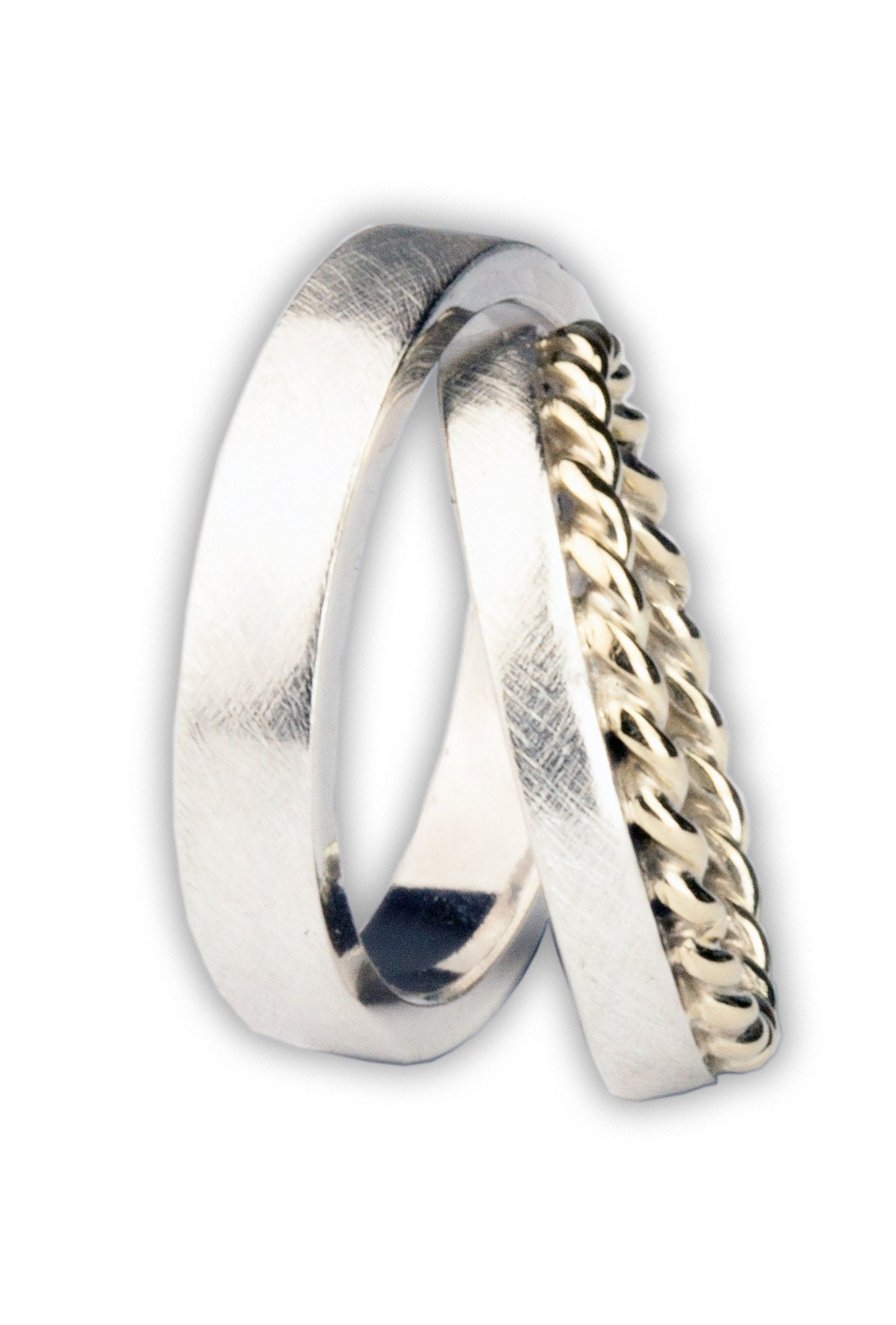 BiColor Trauringe Kordelringe Eheringe Gold und Silber kreuzmatt - Goldschmiede und Trauring Manufaktur Silberschweif