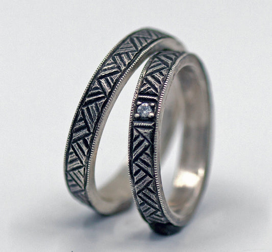 Trauringe Vintage handgraviert mit antik finish Silber - Goldschmiede Manufaktur Silberschweif