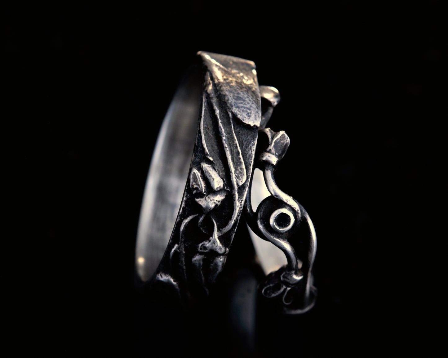 Trauringe 925 Silber Schneeglöckchen Art Deco | Schwarzer Diamant | Gothic Filigran | Handgefertigt
