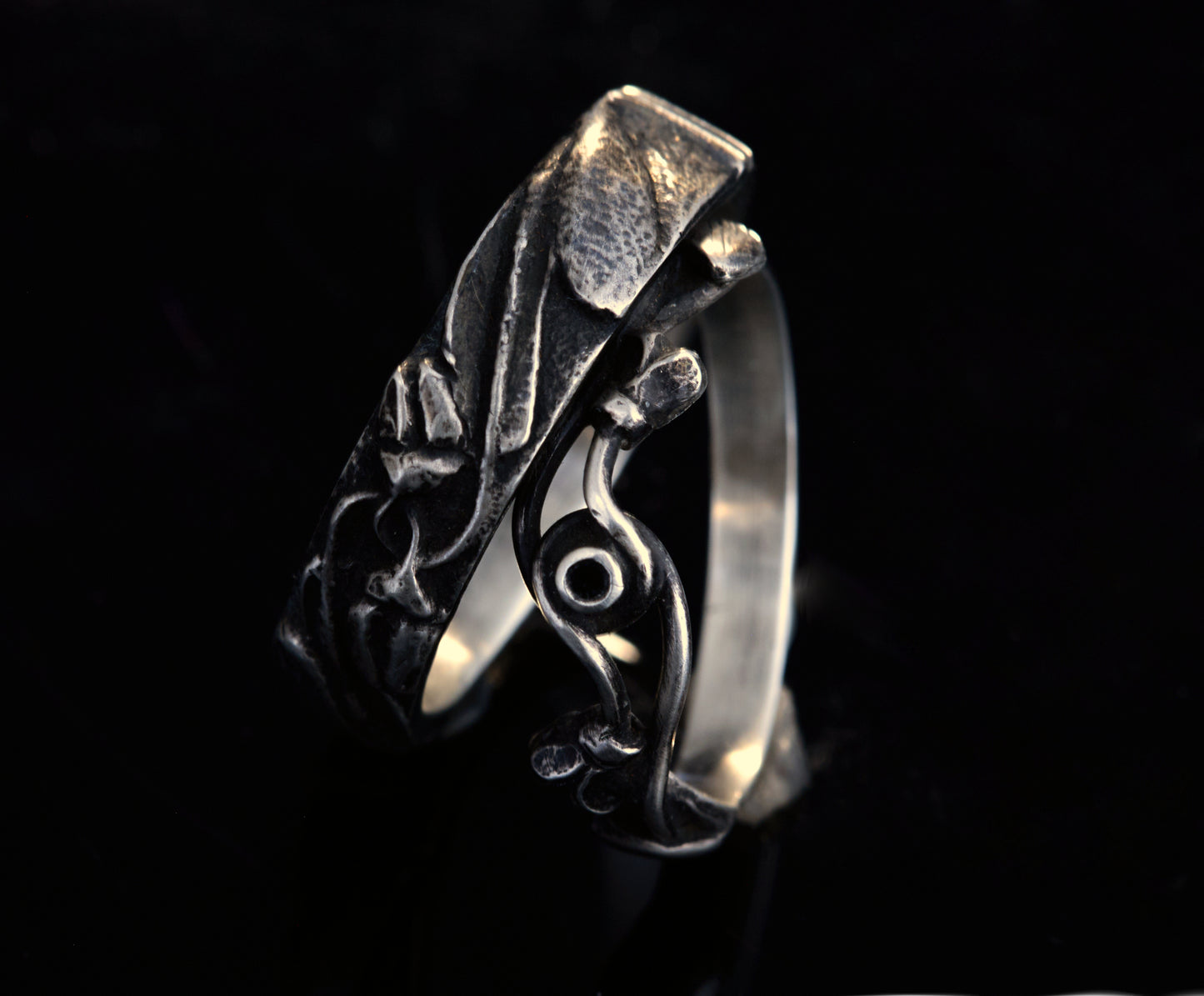 Trauringe 925 Silber Schneeglöckchen Art Deco | Schwarzer Diamant | Gothic Filigran | Handgefertigt